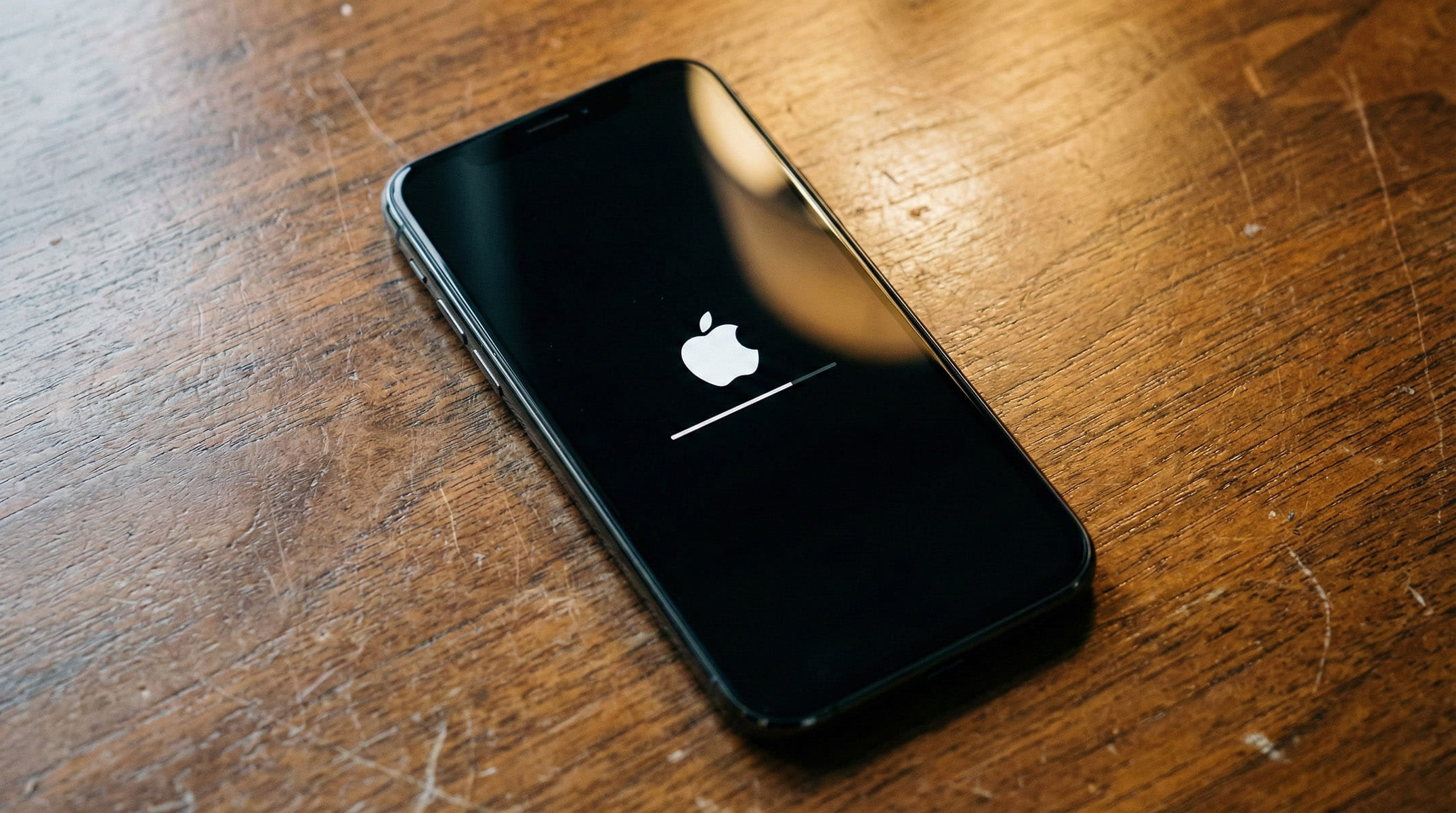 iPhone lying flat on a wooden table