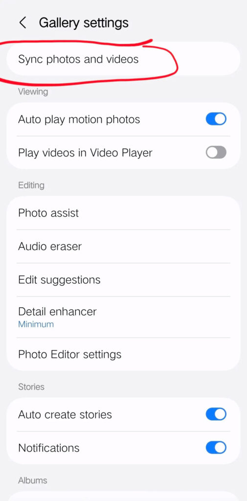 Samsung Gallery Google Photos sync 3